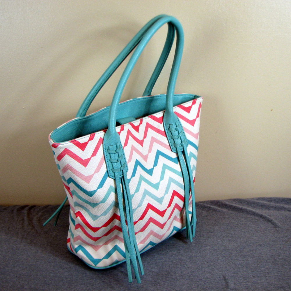 Blue striped tassel beachbag handbag purse tote